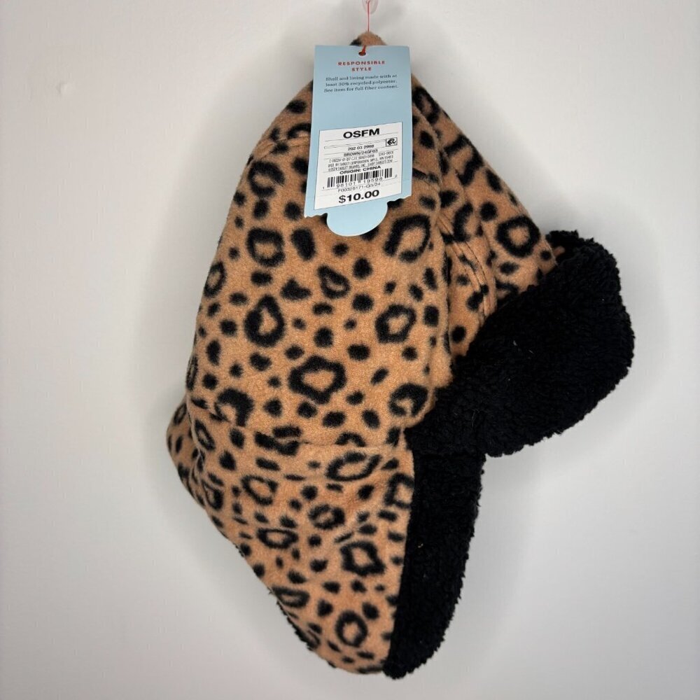 CAT & JACK Target Kids NEW Hat Ear Flap Black Tan Animal Print Stretch